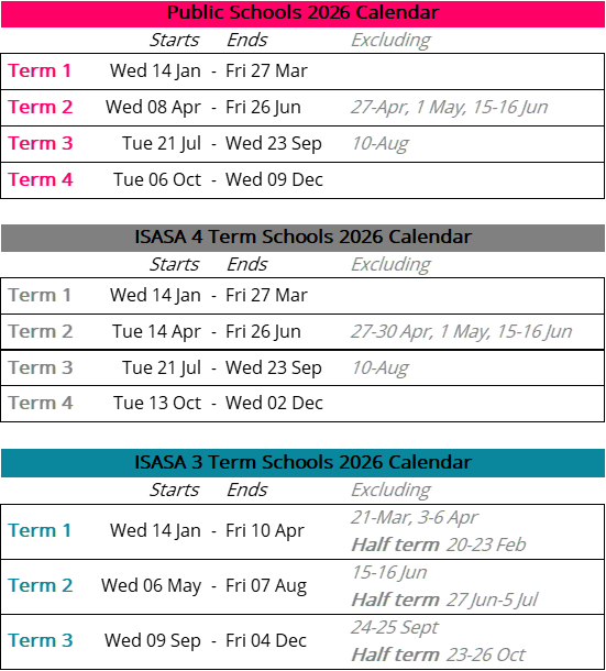 2026 School calendars
